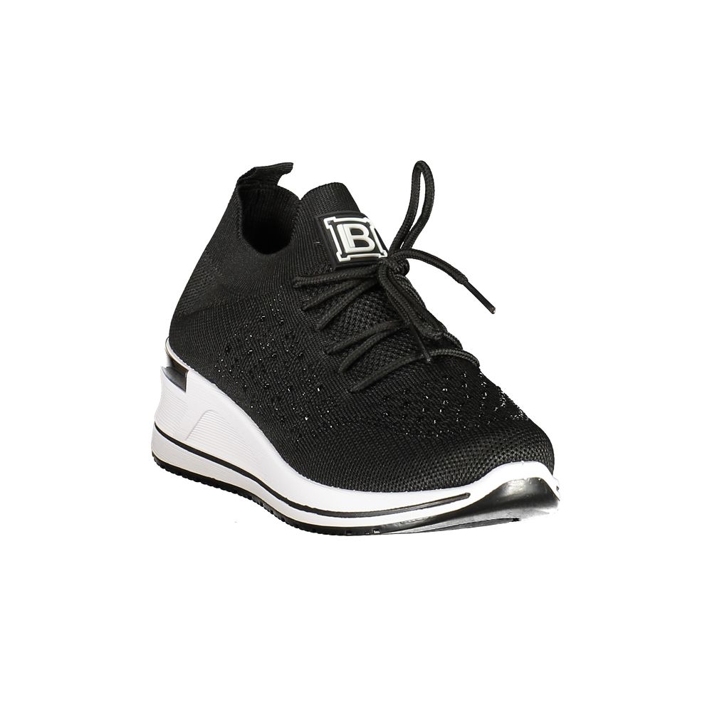 Laura Biagiotti Nero polyester women’s sneakers with sleek black design and comfortable athletic style.