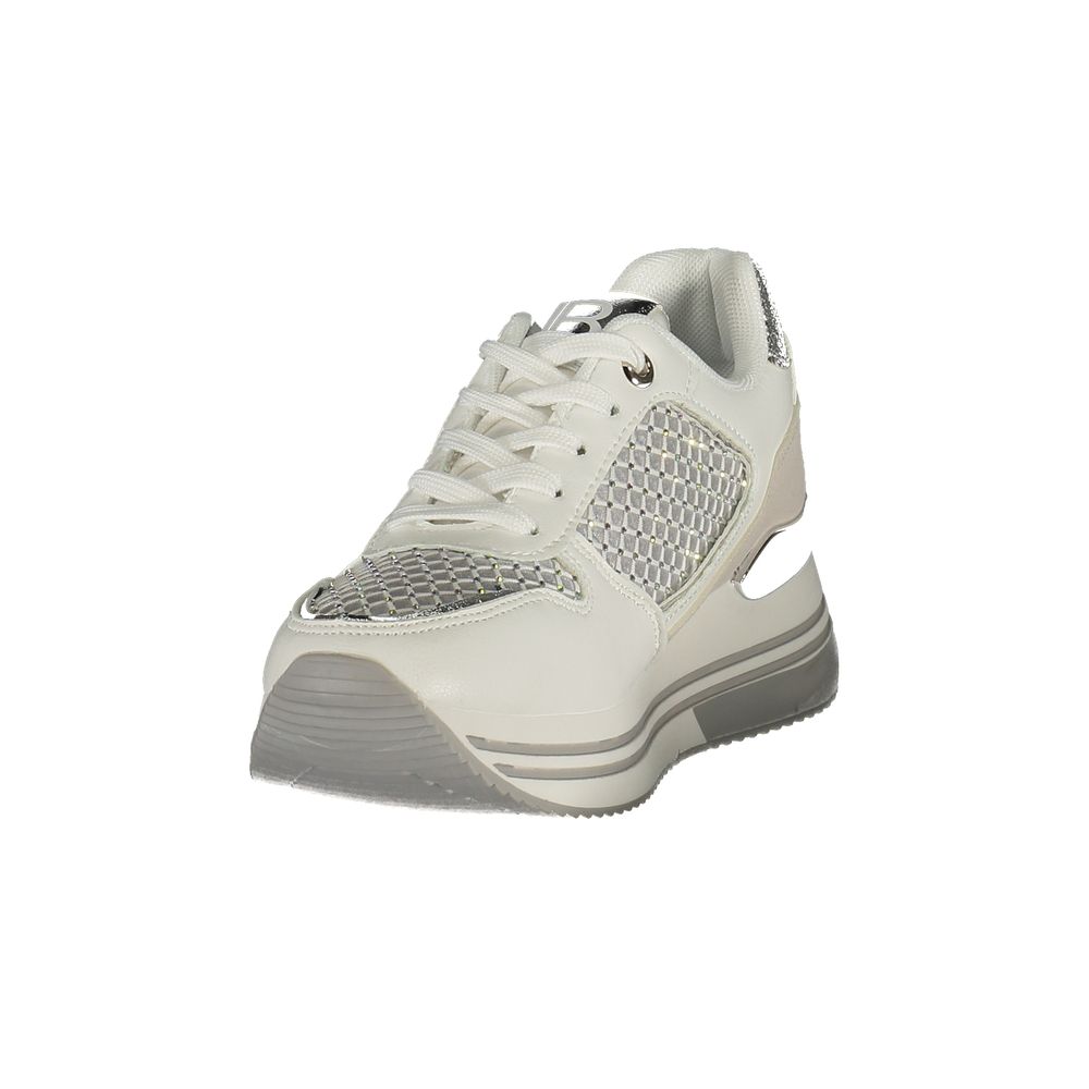 Laura Biagiotti Bianco women’s sneaker with white polyurethane upper and casual athletic design.