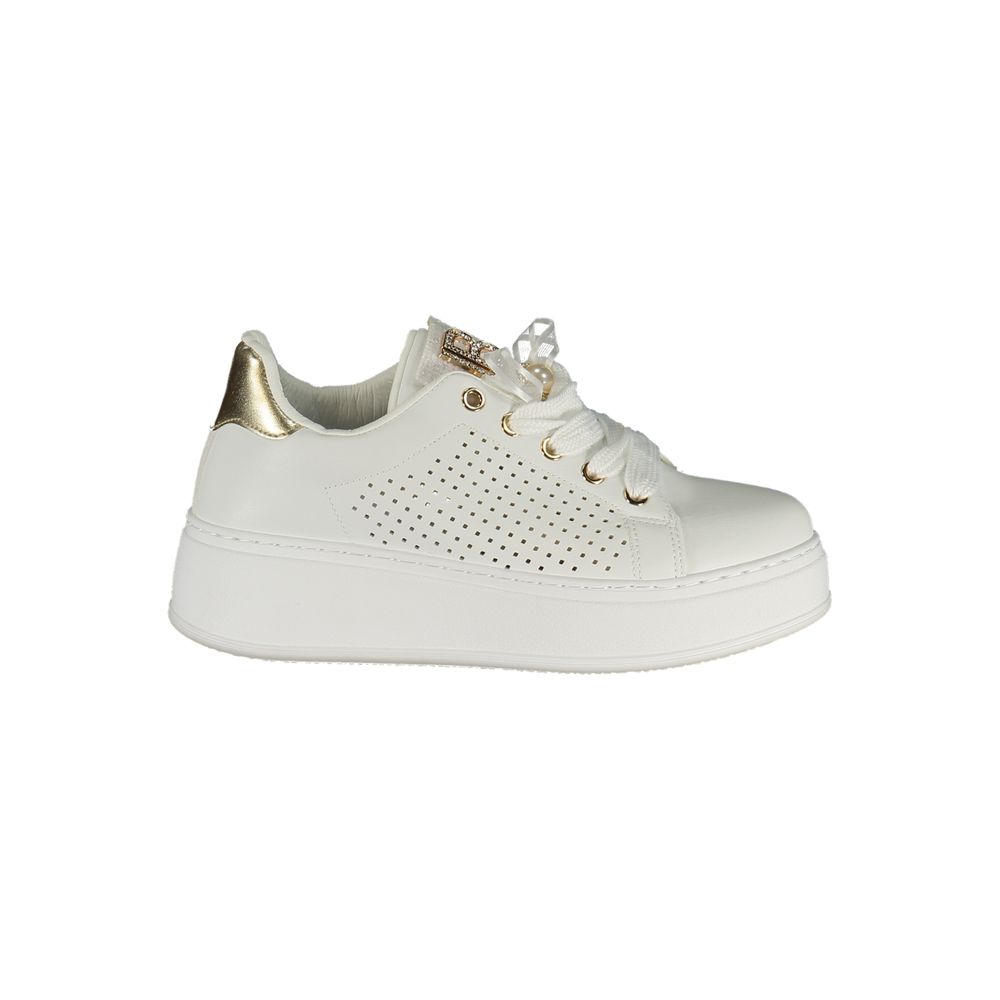 Laura Biagiotti Bianco Polyurethane women's sneaker with white design, casual athletic style, and comfortable sole.