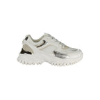 Laura Biagiotti white polyurethane women's sneaker with sleek design and comfortable fit, shown from a side angle.
