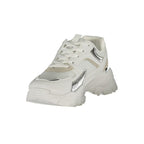 Laura Biagiotti white polyurethane women's sneaker with sleek design and comfortable fit, shown from a front-side angle.