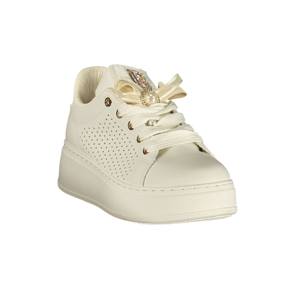 Laura Biagiotti Bianco polyurethane women's sneakers with white design and comfortable laces.