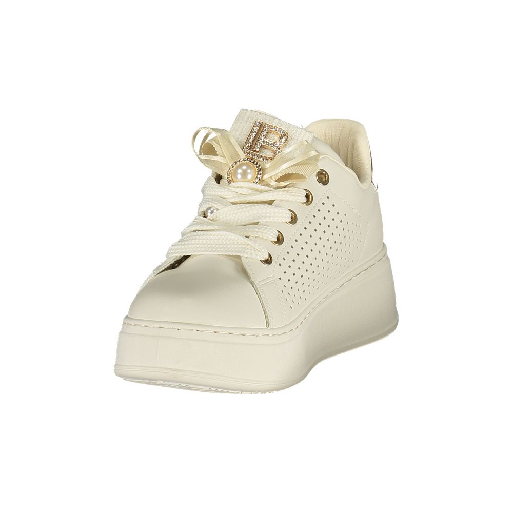Laura Biagiotti Bianco polyurethane women’s sneaker with white sole and sleek design, suitable for casual and sporty outfits.