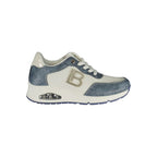Laura Biagiotti blue polyester women's sneaker with white sole and lace-up design, casual footwear for everyday wear.