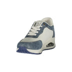 Blue polyester women’s sneaker by Laura Biagiotti with white sole and lace-up design.