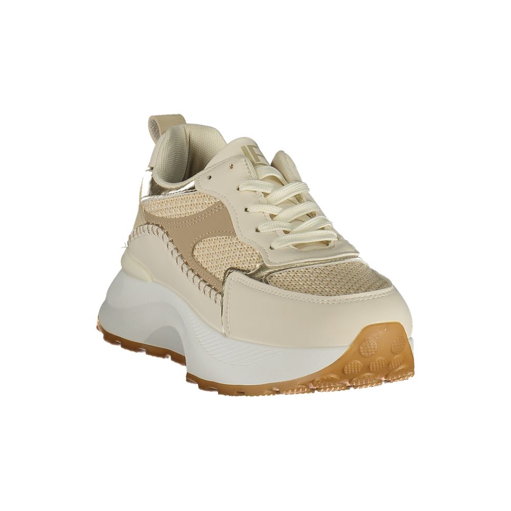 Laura Biagiotti beige polyurethane women's sneaker with white sole and casual sporty design.