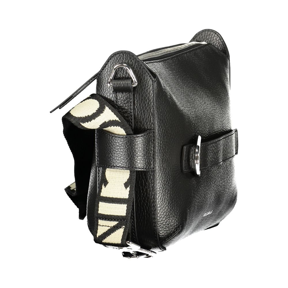 Coccinelle Nero Pelle women’s shoulder bag with sleek black leather, featuring a minimalist design and silver-tone hardware.