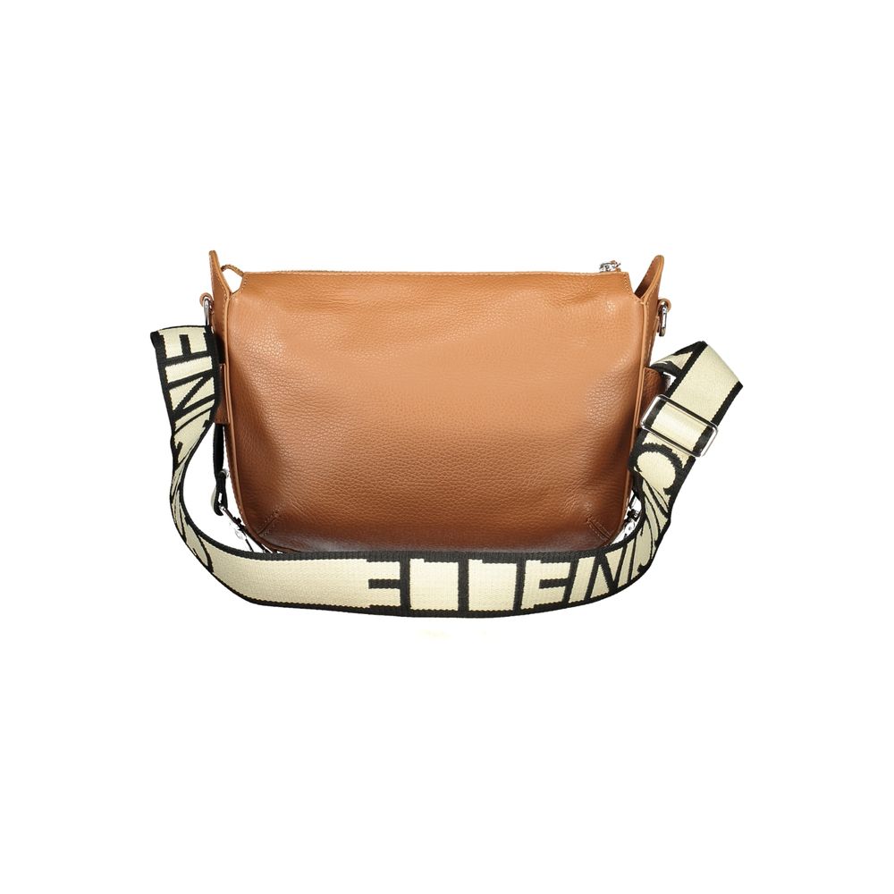 Brown leather Coccinelle women's handbag with top handles and sleek design, perfect for stylish everyday use.