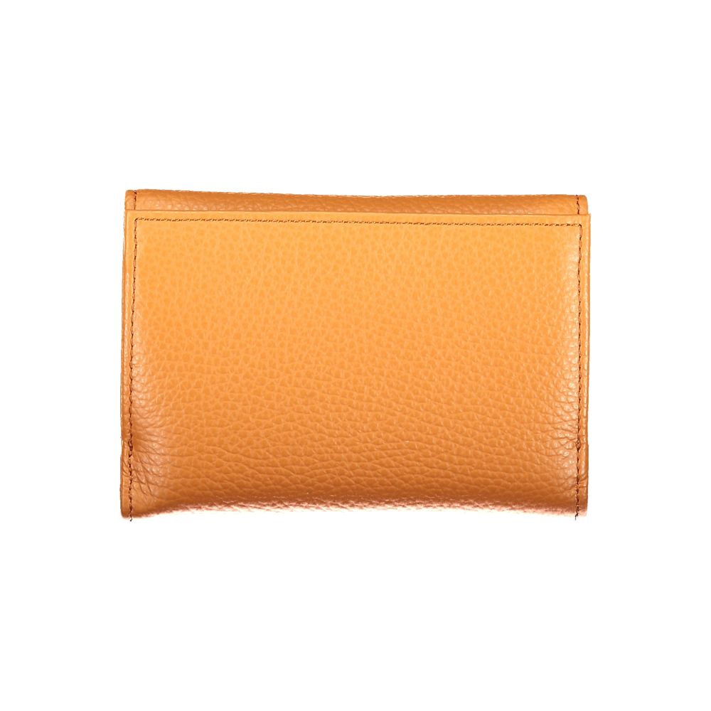 Orange leather women's wallet by Coccinelle with multiple card slots and a sleek, compact design.