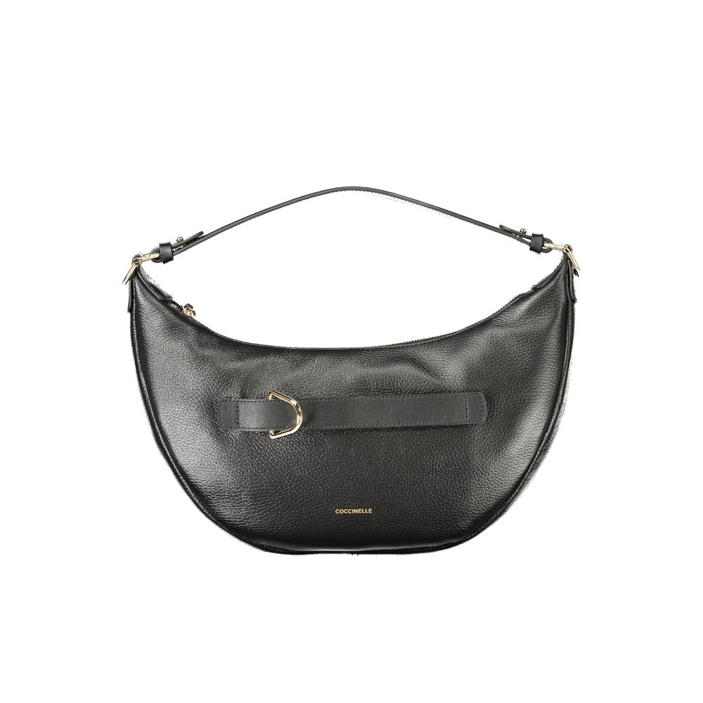 Black Coccinelle leather women's bag featuring sleek design and subtle branding, perfect for stylish everyday use.