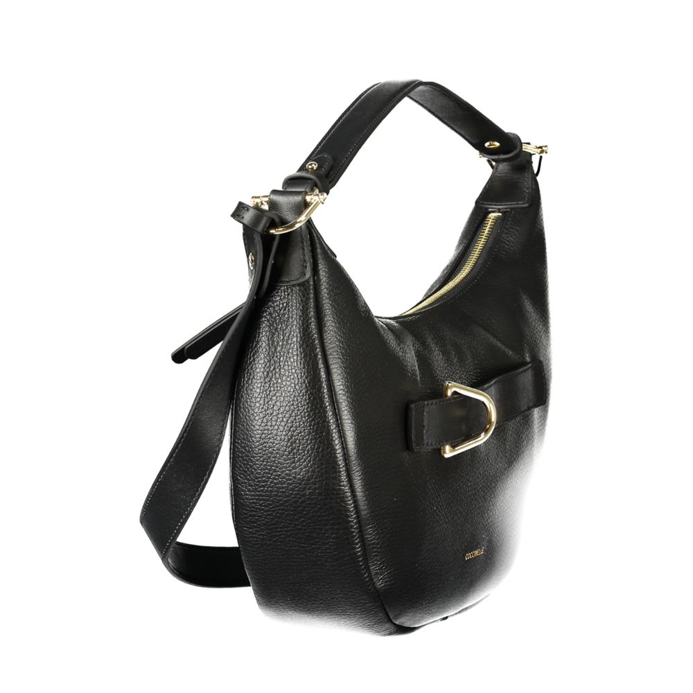 Black leather Coccinelle Nero Pelle women’s bag with sleek design and silver hardware, featuring a top handle and spacious interior.