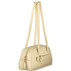 Beige Coccinelle Pelle women's handbag with smooth leather, top handles, and sleek design, perfect for stylish everyday use.