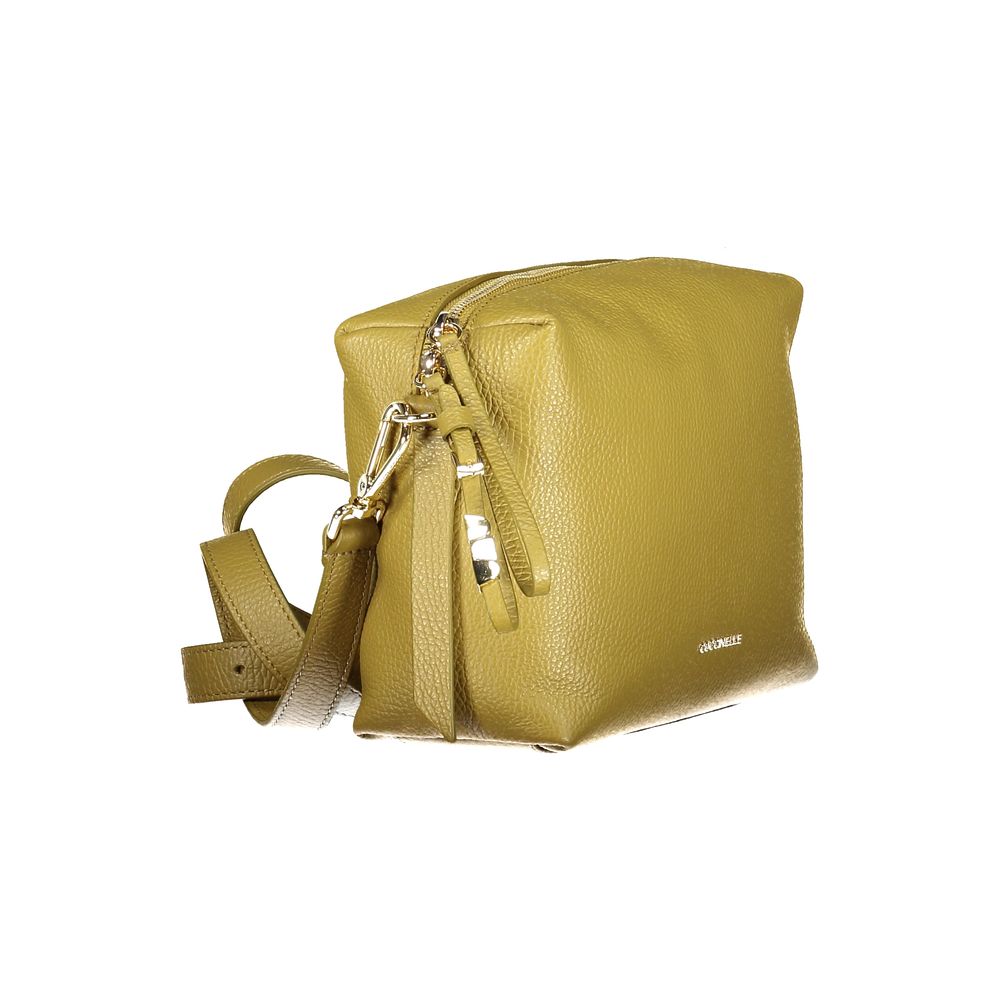 Coccinelle Verde leather woman handbag with top handles and gold-tone hardware, showcasing a stylish and spacious accessory.