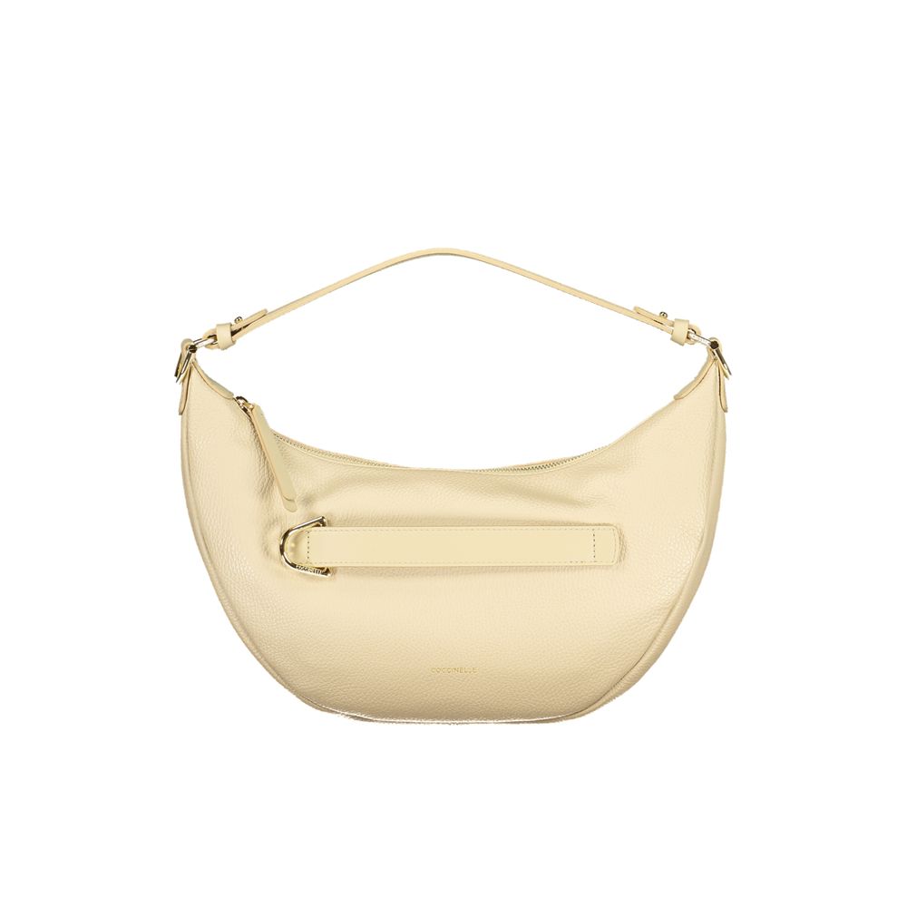Beige leather Coccinelle women's handbag with sleek design and subtle stitching, perfect for stylish everyday use.