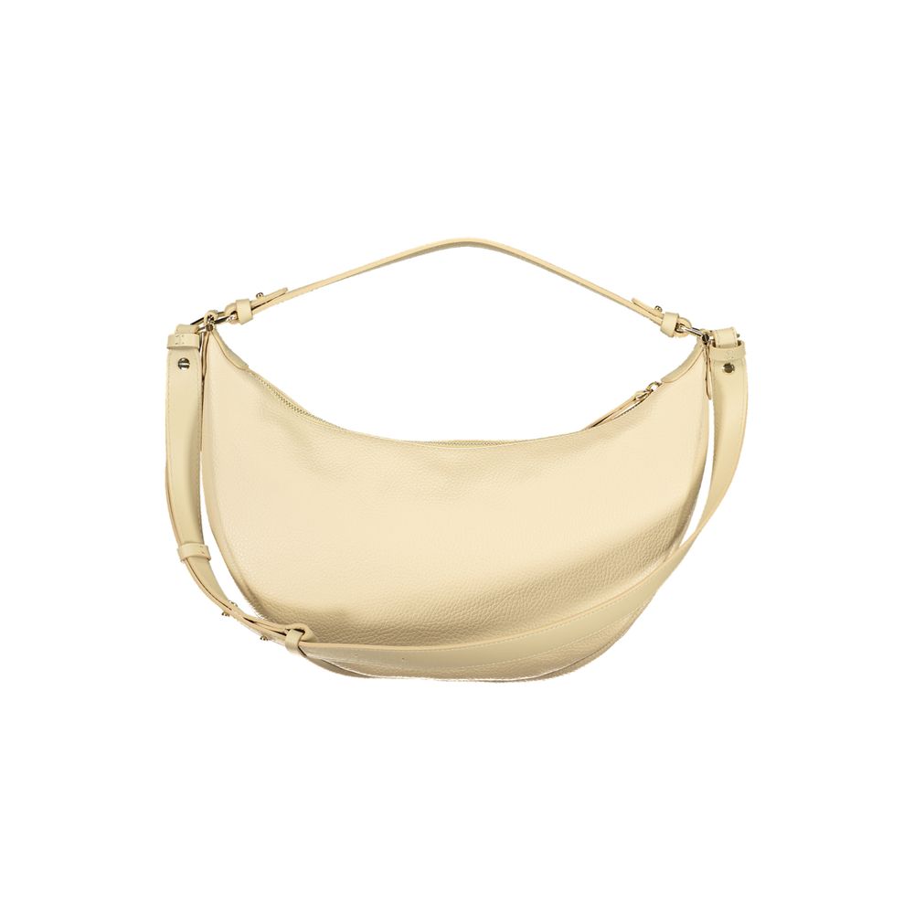 Beige leather Coccinelle women's handbag with sleek design and subtle stitching, featuring a top handle and gold-tone hardware.