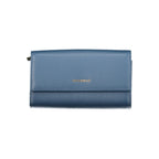 Blue leather women's wallet by Coccinelle featuring a sleek design and multiple card slots.