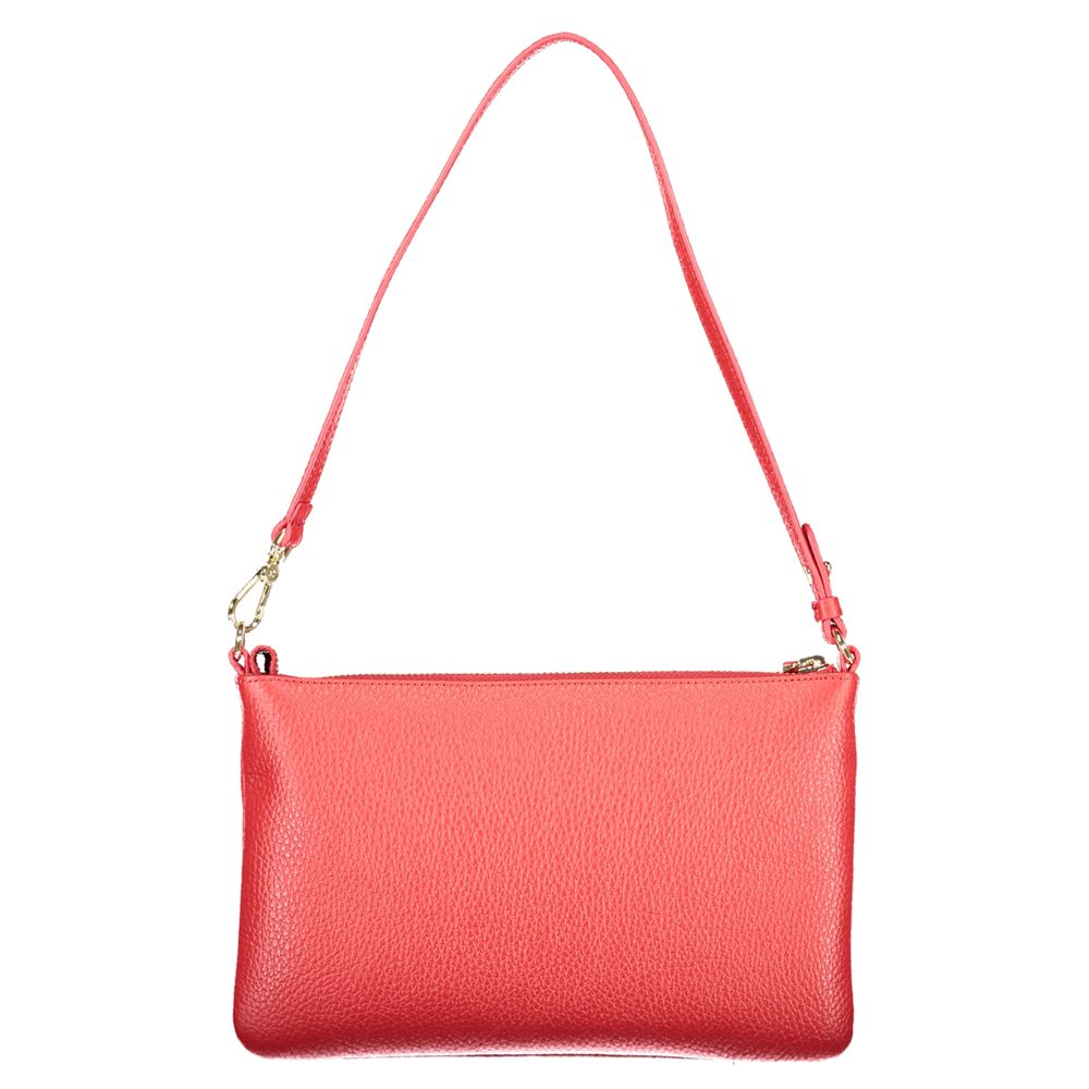 Coccinelle Rosso leather women's handbag with top handles and sleek design, featuring silver hardware and a spacious interior.