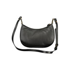 Black leather Coccinelle women's handbag with sleek design and subtle branding, featuring top handles and a spacious interior.