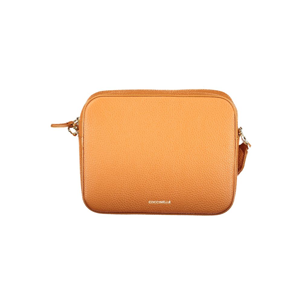Coccinelle orange leather women's handbag with sleek design and top handle, featuring subtle stitching and gold-tone hardware.