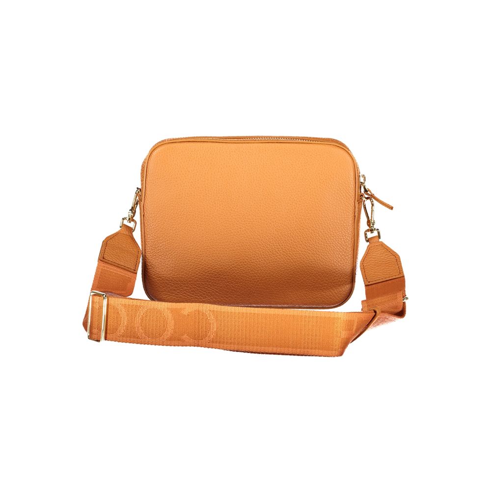 Orange leather women's handbag by Coccinelle with sleek design and top handle, featuring subtle stitching and gold-tone hardware.
