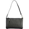 Black leather Coccinelle women's handbag with sleek design and gold-tone hardware, featuring a top handle and spacious interior.