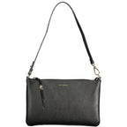 Black leather Coccinelle women's handbag with sleek design and gold-tone hardware, featuring a top handle and spacious interior.