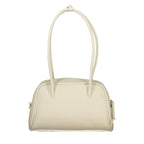 Coccinelle Bianco Pelle women’s handbag in white leather with silver hardware, featuring a structured design and top handle.
