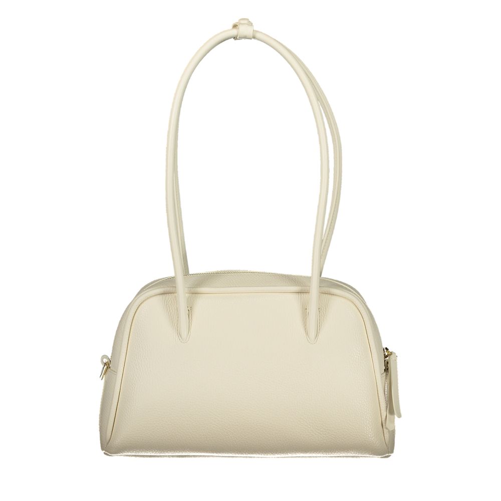 Coccinelle Bianco Pelle women’s handbag in white leather with silver hardware, featuring a structured design and top handle.