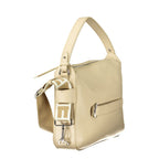 Beige leather women's handbag by Coccinelle with sleek design and gold-tone hardware, featuring top handles and a structured shape.