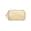 Beige leather Coccinelle women's handbag with gold-tone hardware and structured design, featuring top handles and a sleek finish.