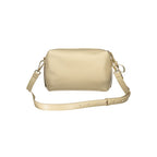 Beige leather Coccinelle women's handbag with sleek design and top handle, featuring subtle stitching and gold-tone hardware.