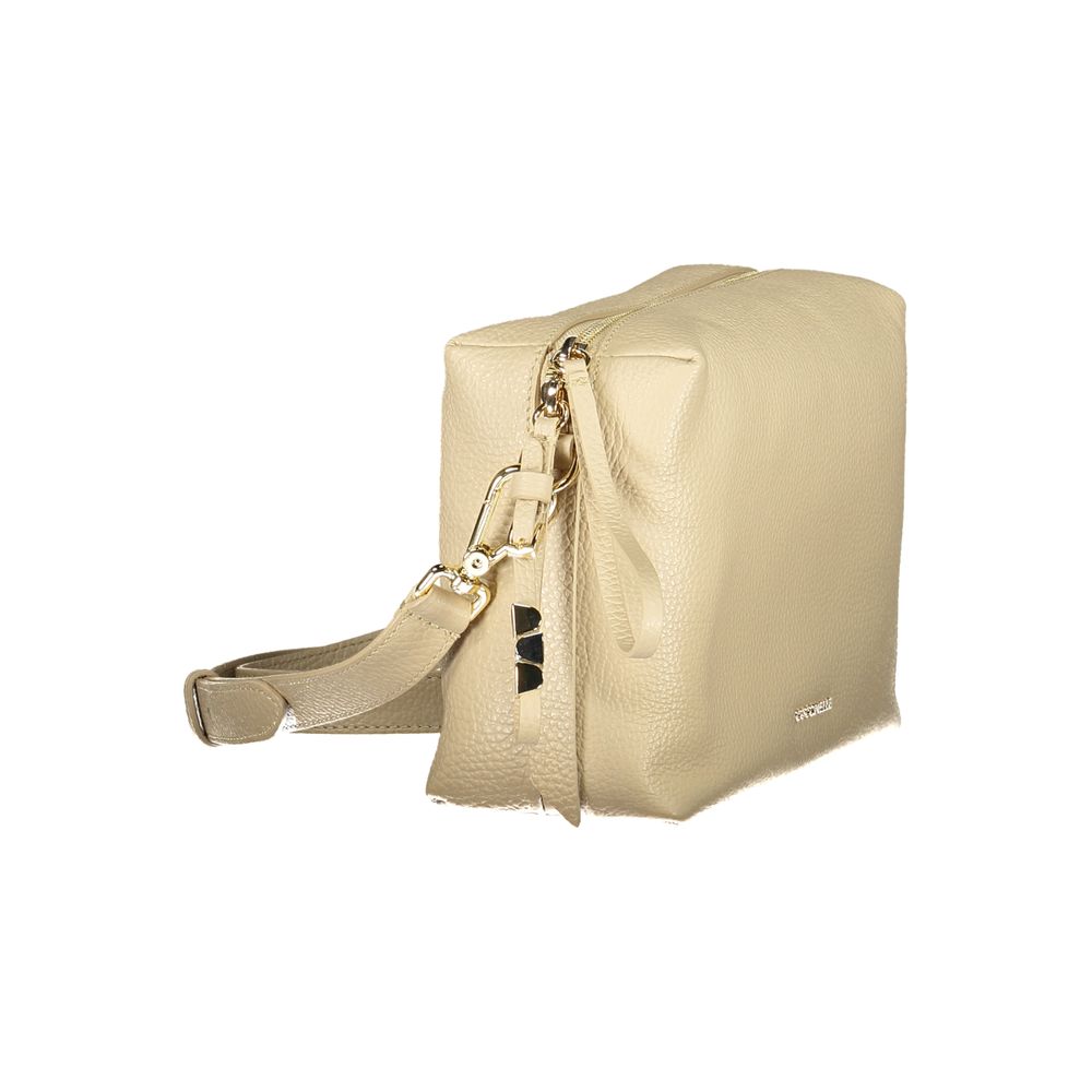 Beige leather Coccinelle woman's handbag with sleek design and subtle stitching, showcasing a stylish accessory for everyday use.