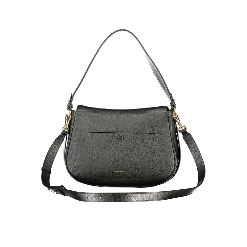 Coccinelle Nero Pelle women’s leather bag with sleek design and silver hardware, featuring top handle and shoulder strap.