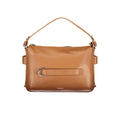 Coccinelle brown leather women's handbag with gold hardware and adjustable shoulder strap, stylish and spacious for everyday use.