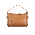 Coccinelle brown leather women's handbag with gold hardware and adjustable shoulder strap, stylish and spacious for everyday use.