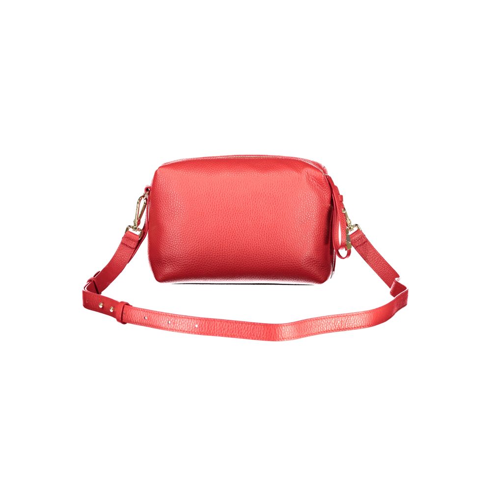 Coccinelle Rosso leather women's handbag with gold-tone hardware and structured design, featuring top handles and a sleek finish.