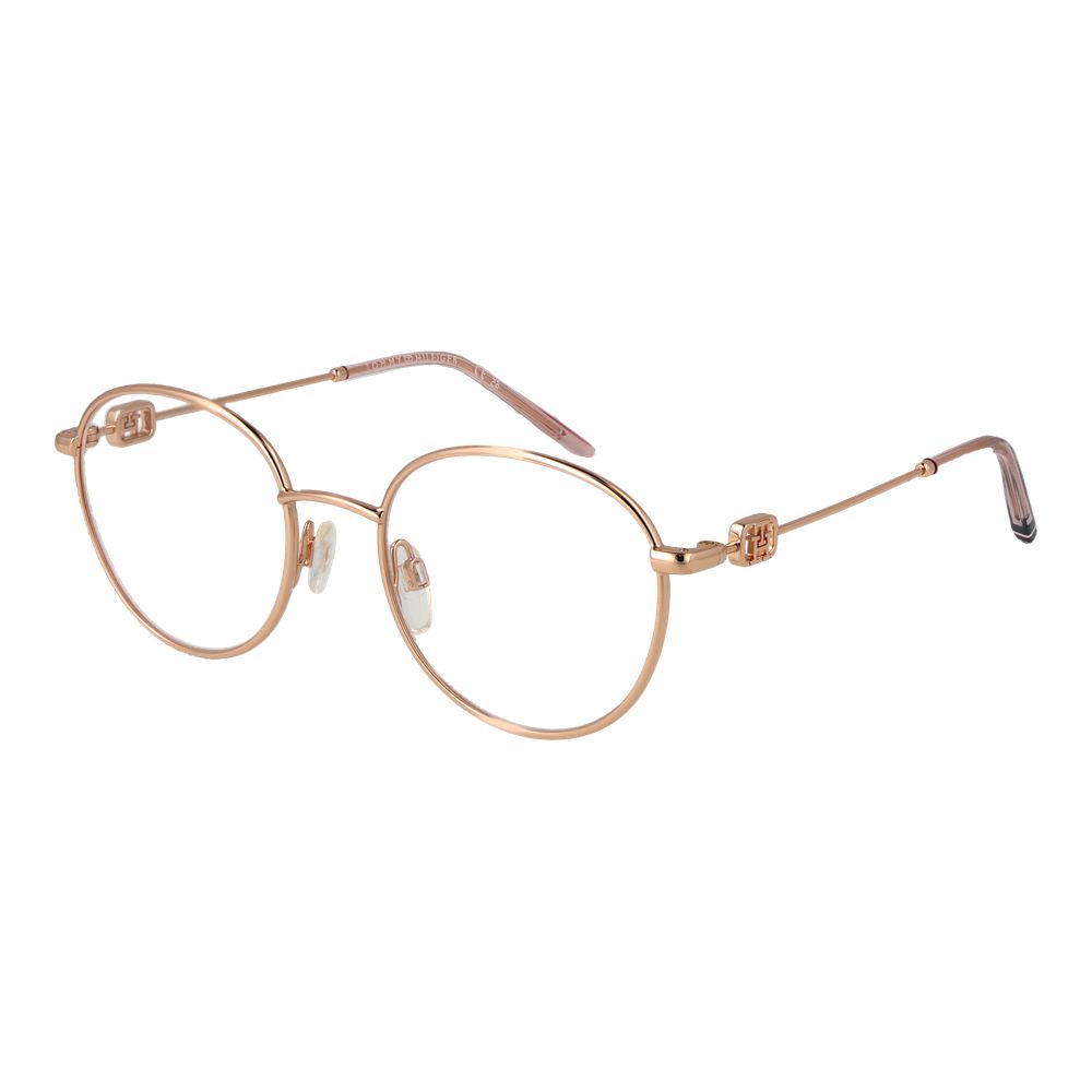 Tommy Hilfiger gold stainless steel eyeglass frames with clear lenses, stylish and lightweight for everyday wear.