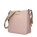 Pink leather shoulder bag by Michael Kors with gold-tone hardware and adjustable strap, stylish accessory for everyday use.