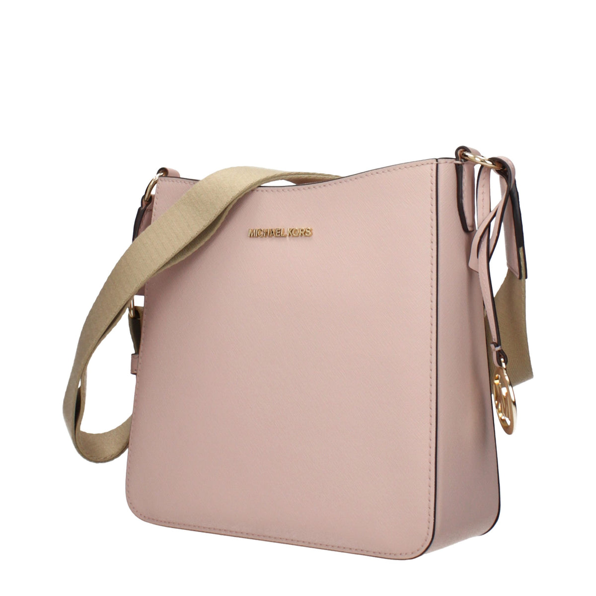 Pink leather shoulder bag by Michael Kors with gold-tone hardware and adjustable strap, stylish accessory for everyday use.