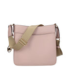 Michael Kors pink leather shoulder bag with gold hardware, featuring a sleek design and adjustable strap.