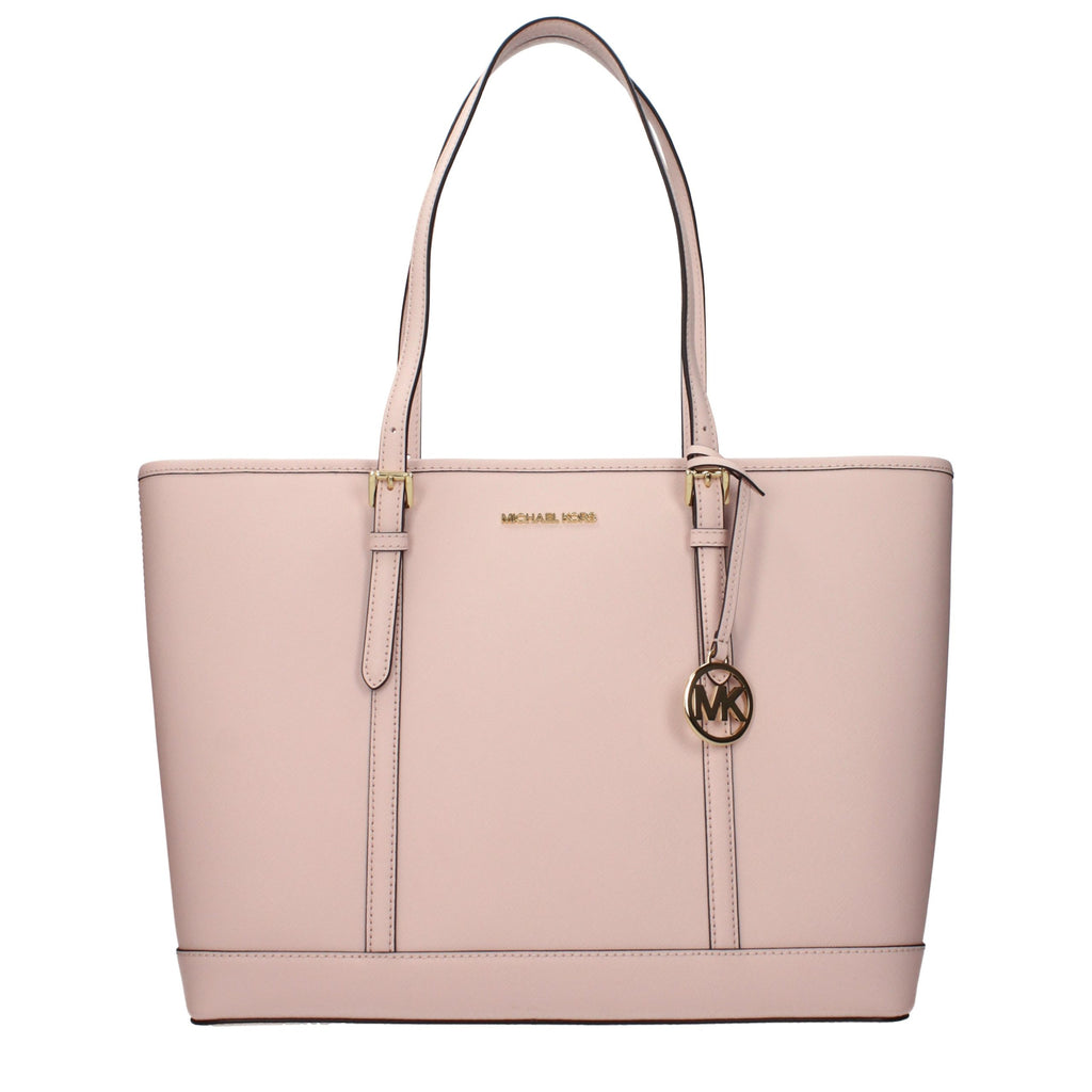 Pink leather shoulder bag by Michael Kors with gold-tone hardware and adjustable strap, stylish accessory for everyday wear.