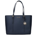 Blue leather shoulder bag by Michael Kors with gold-tone hardware and adjustable strap, stylish accessory for everyday wear.