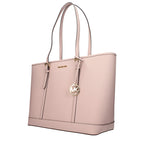 Michael Kors pink leather shoulder bag with gold-tone hardware, featuring a sleek design and adjustable strap.