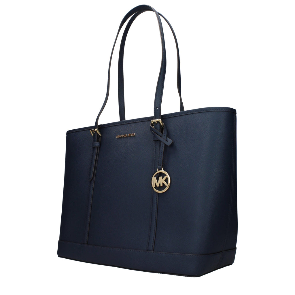 Michael Kors blue leather shoulder bag with silver hardware and adjustable strap, stylish accessory for casual or formal wear.
