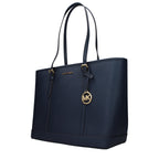 Michael Kors blue leather shoulder bag with silver hardware and adjustable strap, stylish accessory for casual or formal wear.