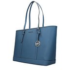 Michael Kors blue leather shoulder bag with gold-tone hardware and adjustable strap, stylish and spacious for everyday use.