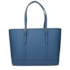 Michael Kors blue leather shoulder bag with silver hardware and adjustable strap, stylish accessory for everyday use.