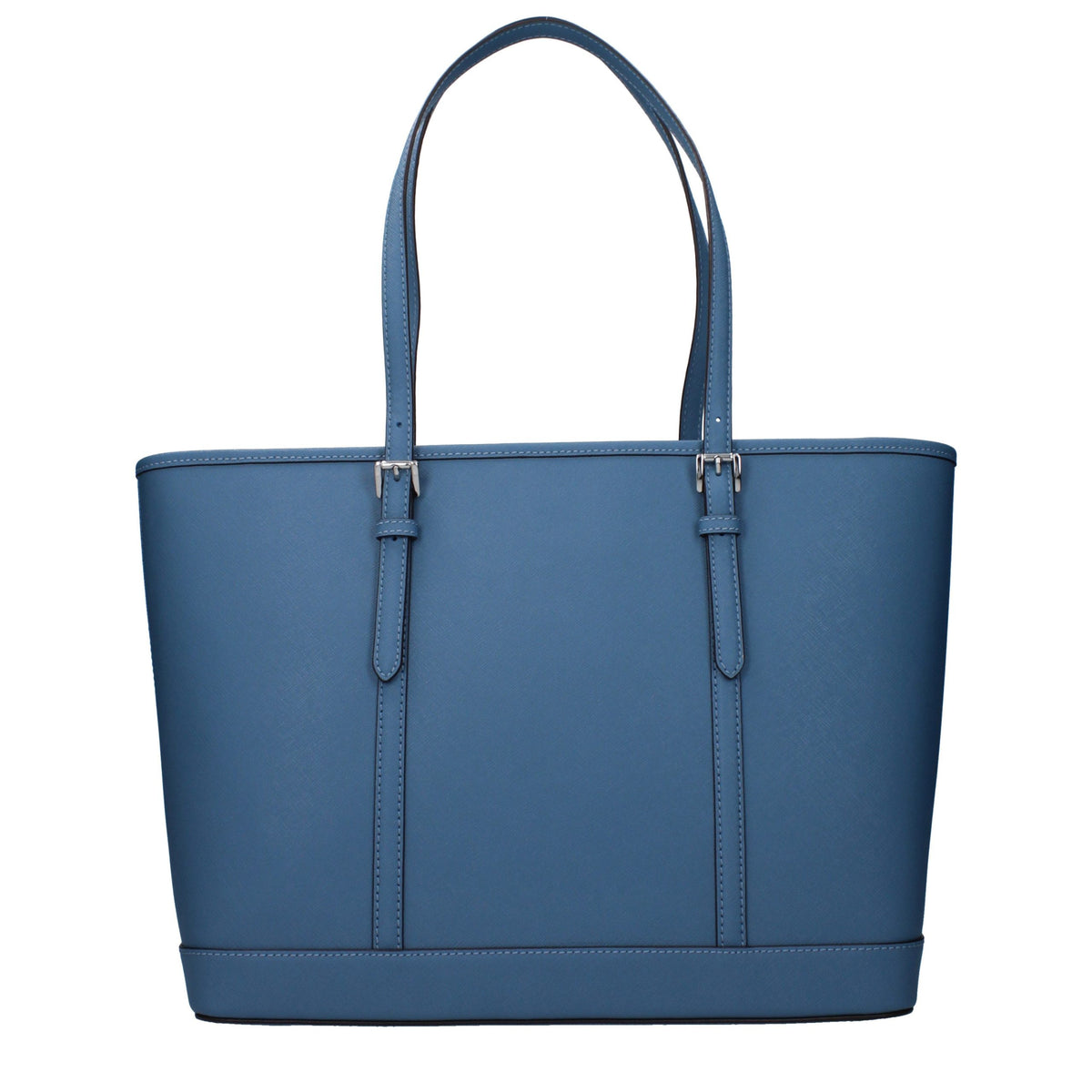 Michael Kors blue leather shoulder bag with silver hardware and adjustable strap, stylish accessory for everyday use.