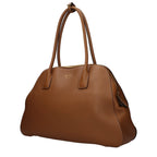 Prada brown leather shoulder bag with sleek design and gold-tone hardware, featuring a spacious interior and adjustable strap.