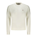 White cotton men's shirt by Napapijri, featuring a classic fit and button-down collar, displayed on a hanger.